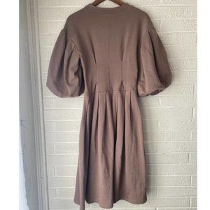 Topshop cotton puff sleeve midi dress in cocoa